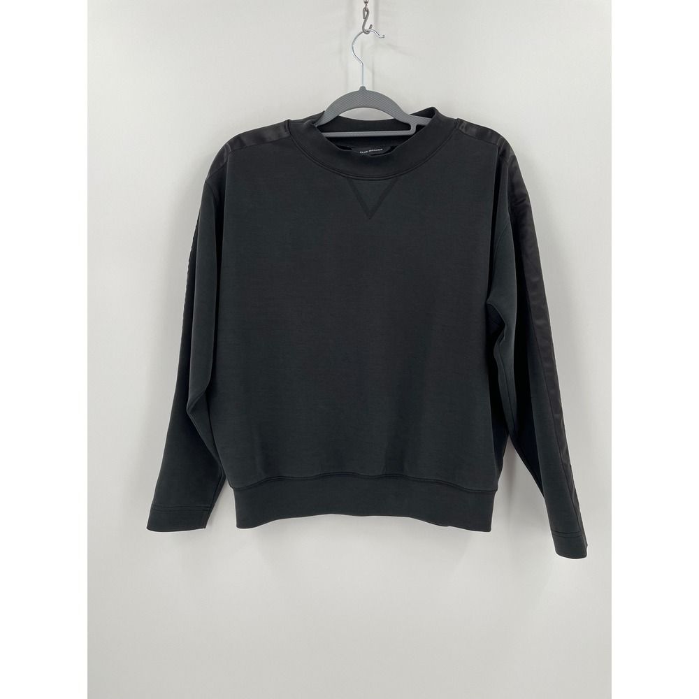 Club Monaco Womens Black Satin Stripe Modal Blend Crewneck Sweatshirt‎ Size M